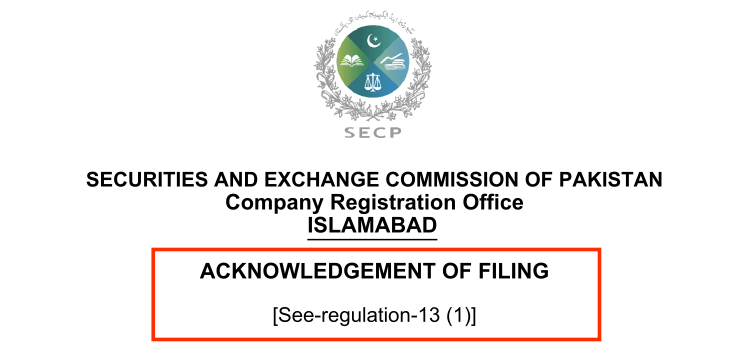 You will receive this from SECP.